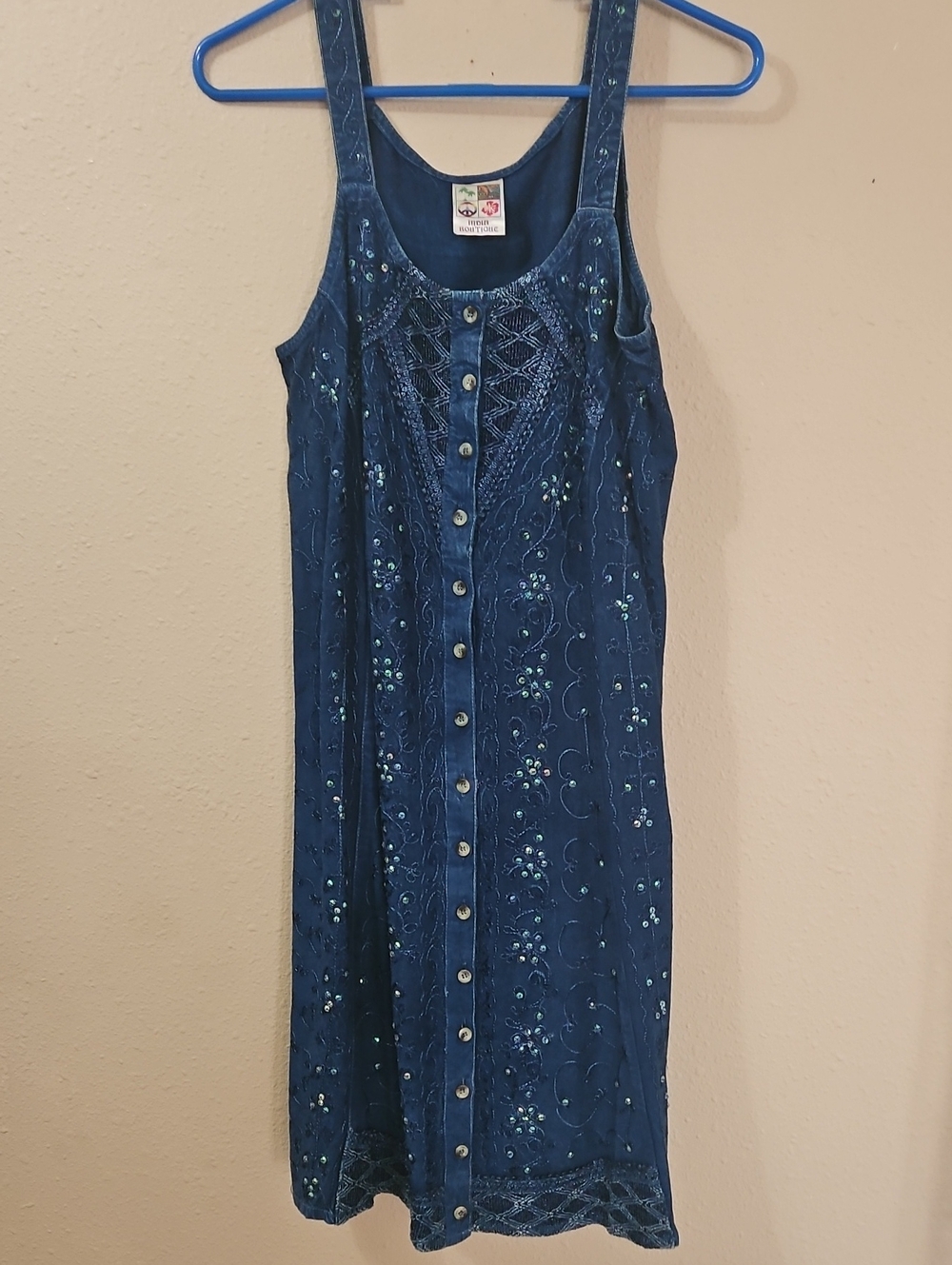 India Boutique Navy Embroidered Button-Front Sundress - Picture 1 of 4